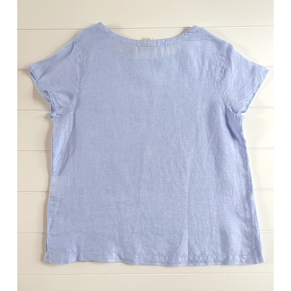 Cynthia Rowley 100% Linen Boxy Blouse Top Light Blue Short Sleeve Beachy Medium - Picture 7 of 9